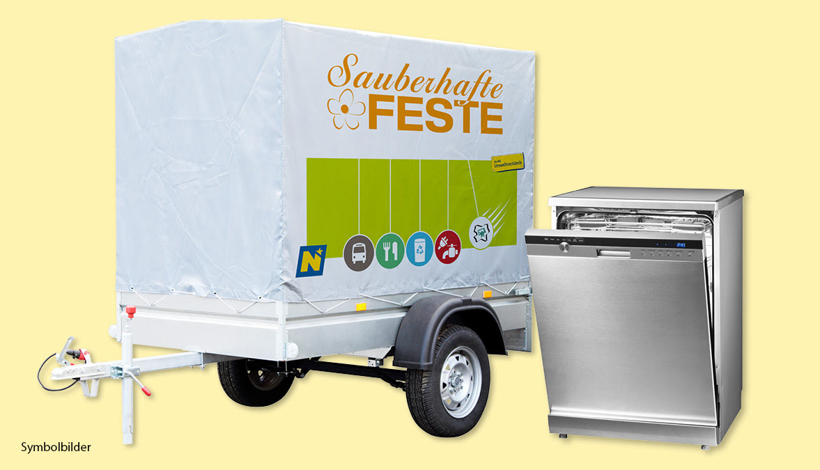 Symbolbild des Geschirrmobils von Sauberhafte Feste und eines Leihgeschirrspülers